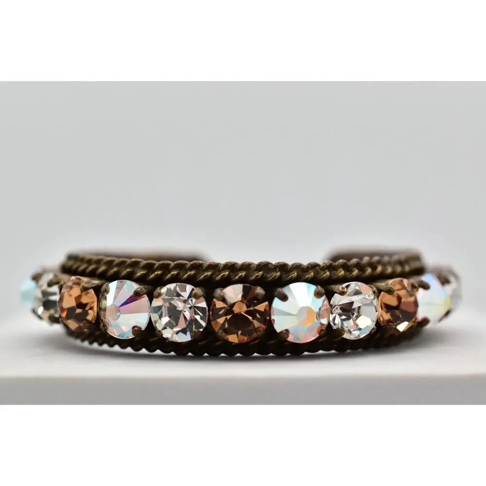 Sorrelli Vintage Crystal Cuff Bangle Aurora Borealis Chocolate Brass Signed BinO